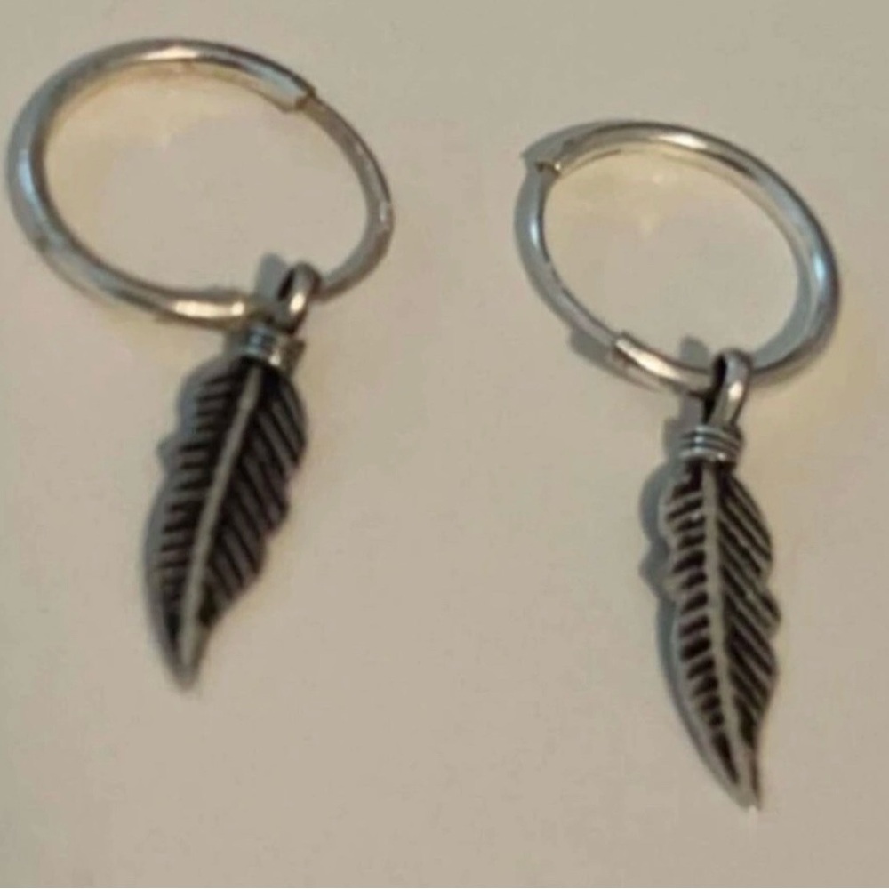 Silver Feather Hoop Earrings